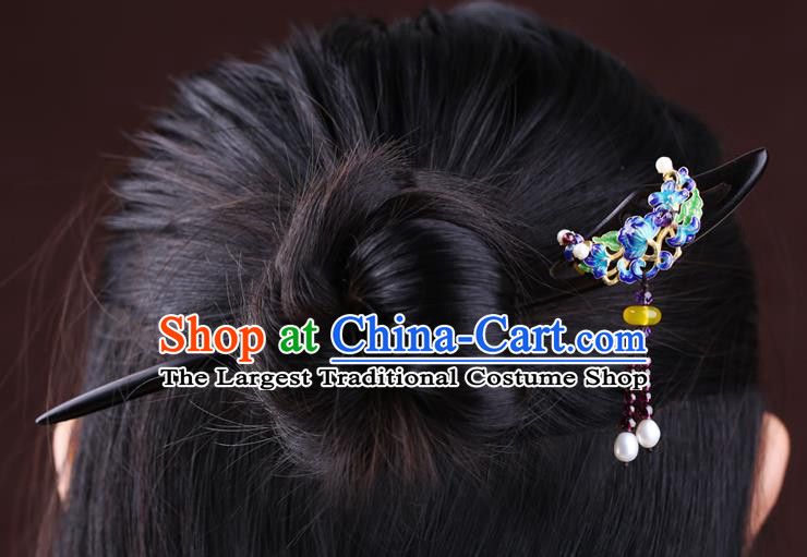 China National Cloisonne Hairpin Handmade Hair Jewelry Accessories Traditional Cheongsam Ebony Hair Stick