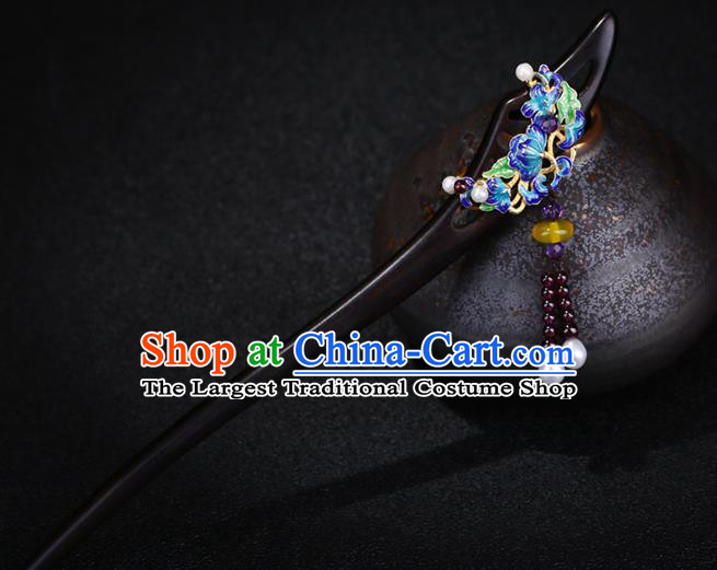 China National Cloisonne Hairpin Handmade Hair Jewelry Accessories Traditional Cheongsam Ebony Hair Stick