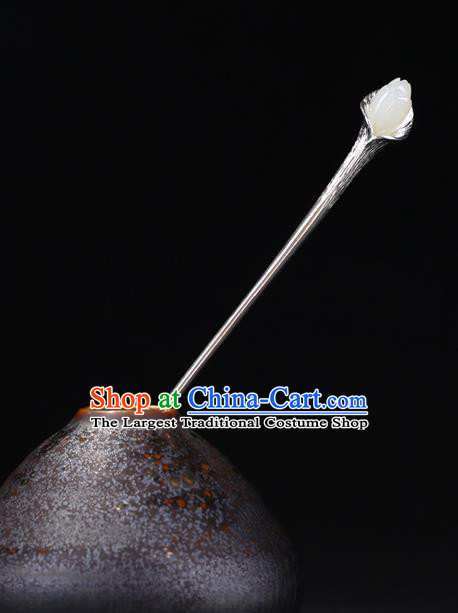 China National Jade Magnolia Hairpin Handmade Hair Jewelry Accessories Traditional Cheongsam Silver Hair Stick