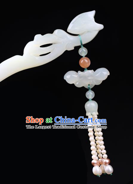 China National Pearls Tassel Hairpin Handmade Hair Jewelry Accessories Traditional Cheongsam Jade Fox Hair Stick