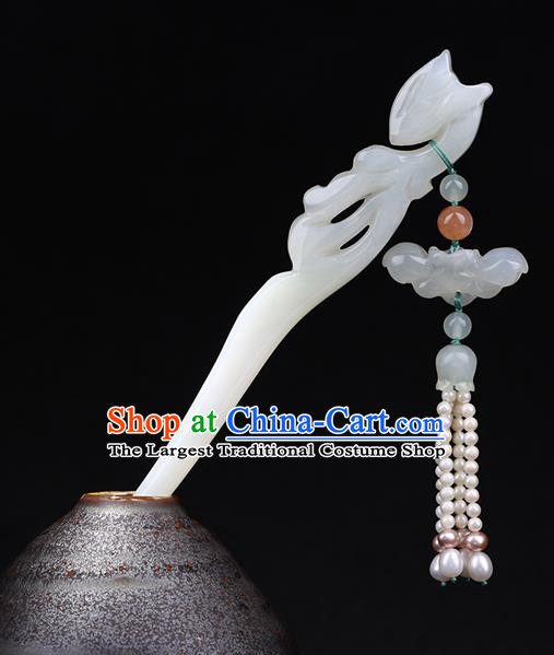 China National Pearls Tassel Hairpin Handmade Hair Jewelry Accessories Traditional Cheongsam Jade Fox Hair Stick