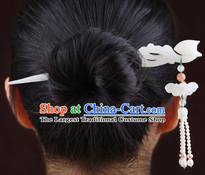 China National Pearls Tassel Hairpin Handmade Hair Jewelry Accessories Traditional Cheongsam Jade Fox Hair Stick