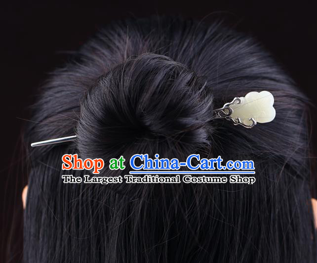 China National Silver Hairpin Handmade Hair Jewelry Accessories Traditional Cheongsam Hetian Jade Hair Stick