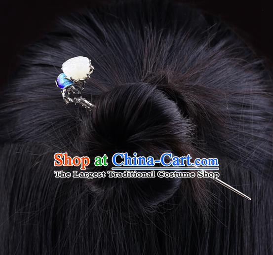 China National Cloisonne Silver Hairpin Handmade Hair Jewelry Accessories Traditional Cheongsam Jade Lotus Seedpod Hair Stick