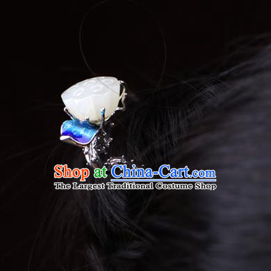 China National Cloisonne Silver Hairpin Handmade Hair Jewelry Accessories Traditional Cheongsam Jade Lotus Seedpod Hair Stick