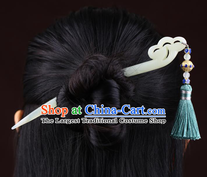 China National Green Tassel Hairpin Handmade Hair Jewelry Accessories Traditional Cheongsam Jade Hair Clip