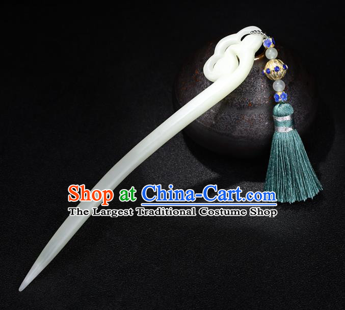 China National Green Tassel Hairpin Handmade Hair Jewelry Accessories Traditional Cheongsam Jade Hair Clip
