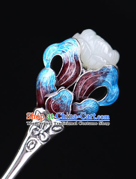 China National Blueing Butterfly Hairpin Handmade Hair Jewelry Accessories Traditional Cheongsam Jade Silver Hair Clip