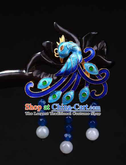 China National Blueing Phoenix Hairpin Handmade Hair Jewelry Accessories Traditional Cheongsam Ebony Hair Clip
