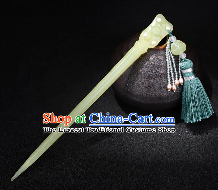 China National Jade Carving Hairpin Handmade Hair Jewelry Accessories Traditional Cheongsam Pearls Hair Clip
