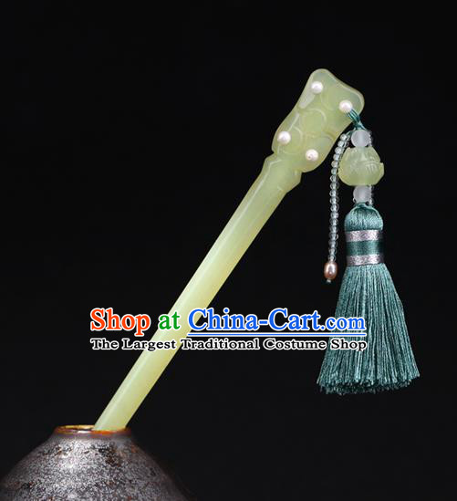 China National Jade Carving Hairpin Handmade Hair Jewelry Accessories Traditional Cheongsam Pearls Hair Clip