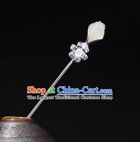 China National Jade Magnolia Hairpin Handmade Hair Jewelry Accessories Traditional Cheongsam Silver Hair Clip