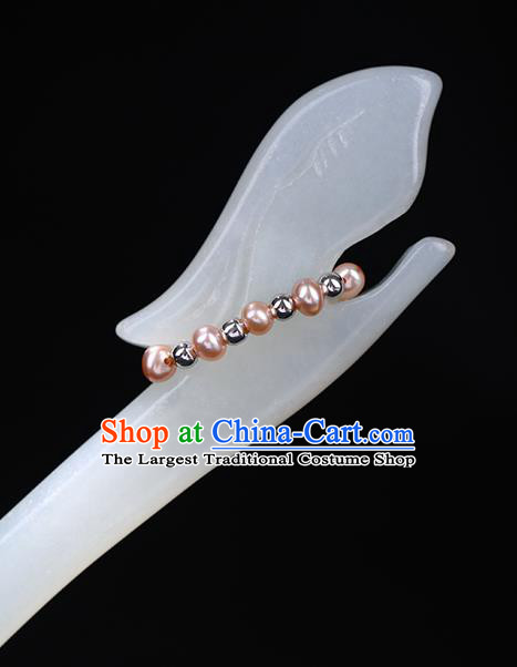 China National Pearls Hairpin Handmade Hair Jewelry Accessories Traditional Cheongsam White Jade Rabbit Hair Clip