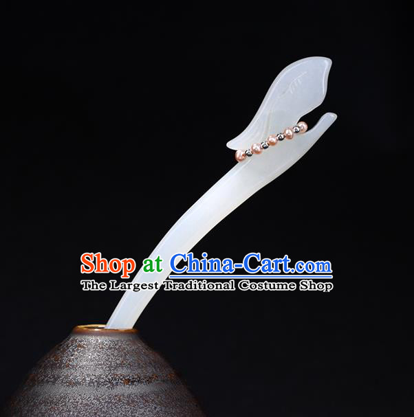 China National Pearls Hairpin Handmade Hair Jewelry Accessories Traditional Cheongsam White Jade Rabbit Hair Clip