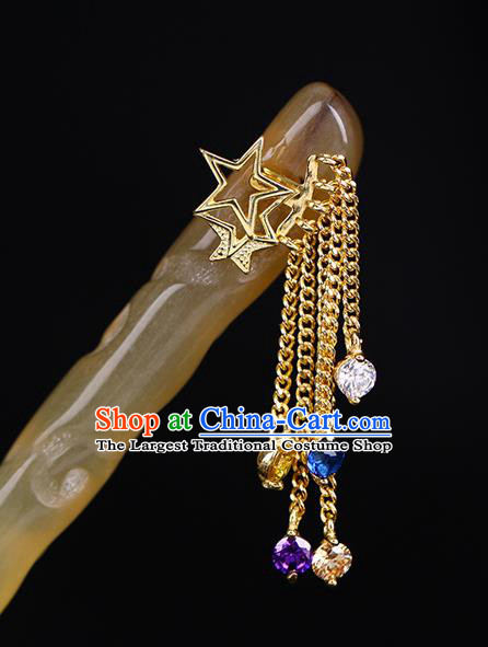 China National Golden Bells Tassel Hairpin Handmade Hair Jewelry Accessories Traditional Cheongsam Ox Horn Hair Clip