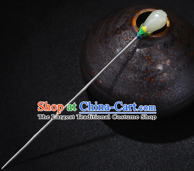 China National Enamel Silver Hairpin Handmade Hair Jewelry Accessories Traditional Cheongsam Jade Magnolia Hair Clip