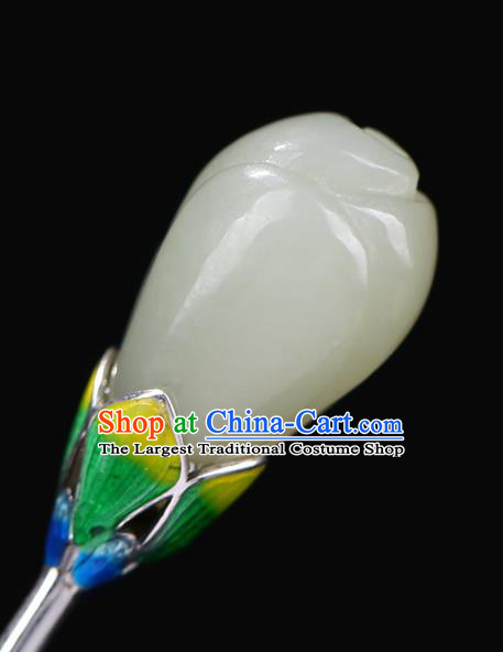 China National Enamel Silver Hairpin Handmade Hair Jewelry Accessories Traditional Cheongsam Jade Magnolia Hair Clip