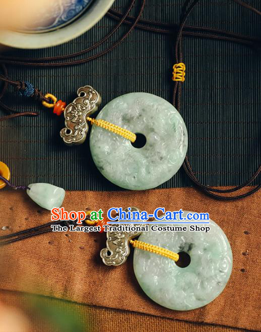 Chinese National Jade Carving Dragon Necklace Classical Cheongsam Jewelry Accessories Handmade Ethnic Silver Bat Necklet