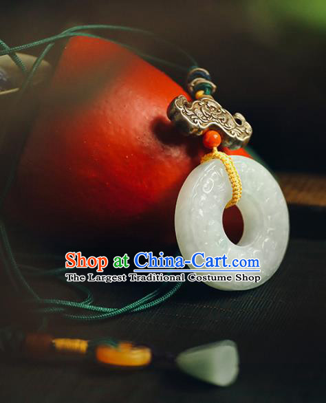 Chinese Handmade Ethnic Silver Buckle Necklet National Jade Carving Necklace Classical Cheongsam Jewelry Accessories