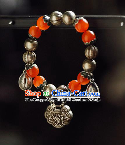 China Traditional Silver Beads Bracelet Accessories Classical Bangle Jewelry Agate Wristlet