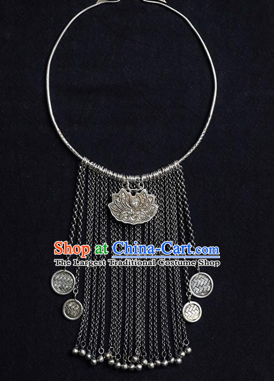 Chinese Handmade Ethnic Bells Tassel Necklet Classical Cheongsam Jewelry Accessories National Necklace Silver Lotus Longevity Lock