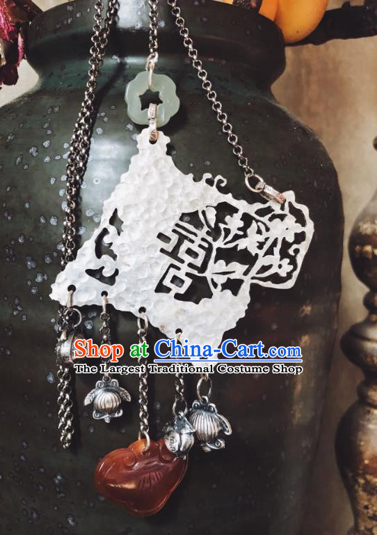 Chinese Handmade National Agate Necklace Classical Cheongsam Jewelry Accessories Ethnic Silver Bells Tassel Necklet