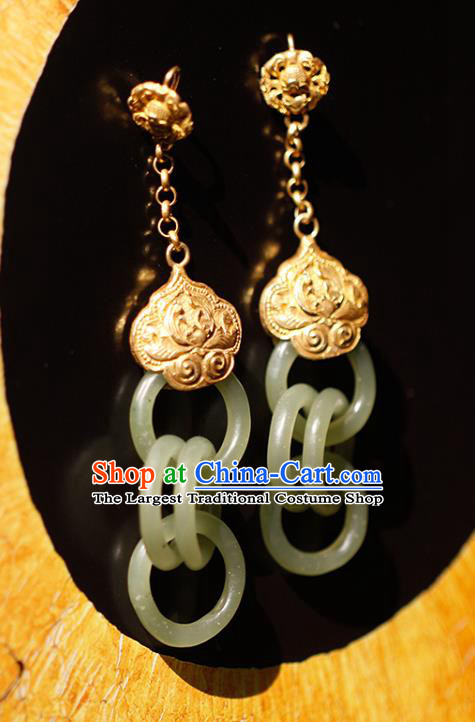 Handmade Chinese Traditional Wedding Golden Bat Eardrop Classical Cheongsam Earrings Accessories Jade Rings Ear Jewelry
