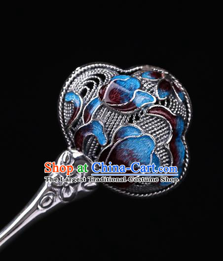 China National Cloisonne Silver Hairpin Handmade Hair Jewelry Accessories Traditional Cheongsam Hair Stick