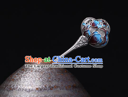 China National Cloisonne Silver Hairpin Handmade Hair Jewelry Accessories Traditional Cheongsam Hair Stick