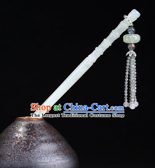 China National Jade Bamboo Hairpin Handmade Hair Jewelry Accessories Traditional Cheongsam Beads Tassel Hair Stick