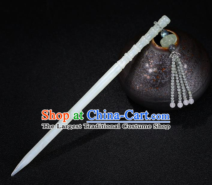 China National Jade Bamboo Hairpin Handmade Hair Jewelry Accessories Traditional Cheongsam Beads Tassel Hair Stick