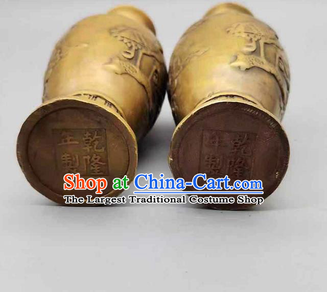 Handmade Chinese Brass Vase Accessories Carving Crane Flower Jardiniere Ornaments