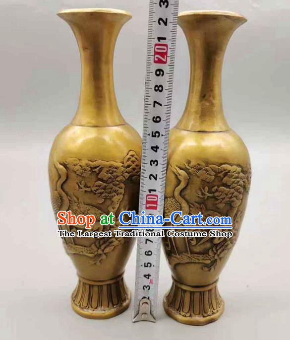 Handmade Chinese Brass Vase Accessories Carving Crane Flower Jardiniere Ornaments