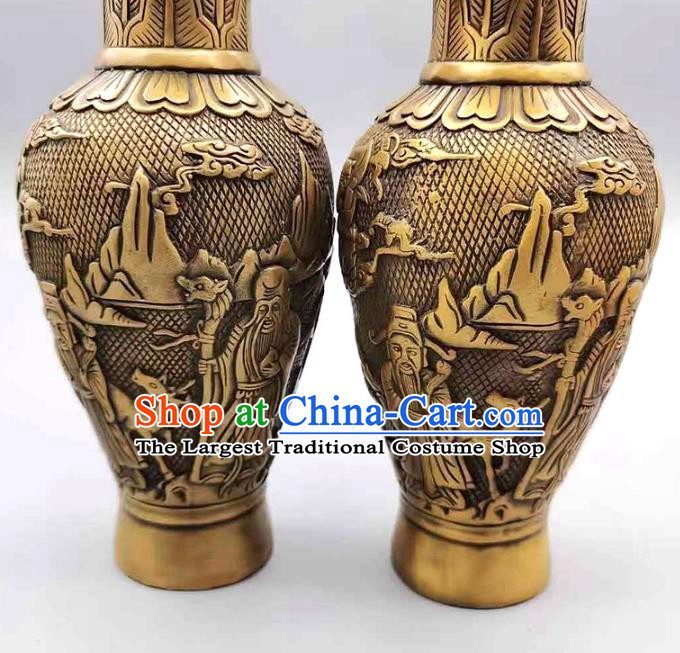 Handmade Chinese Carving Crane Flower Jardiniere Ornaments Brass Vase Accessories