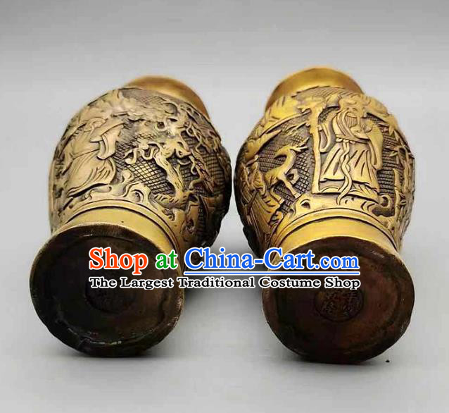 Handmade Chinese Carving Crane Flower Jardiniere Ornaments Brass Vase Accessories