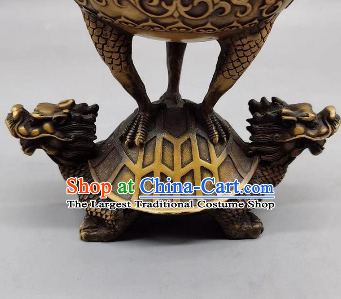 Handmade Chinese Carving Tortoise Crane Censer Ornaments Traditional Brass Incense Burner Accessories