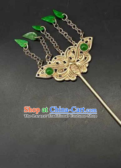 China Traditional Hair Accessories Classical Silver Carving Butterfly Hairpin Handmade Tassel Hair Stick