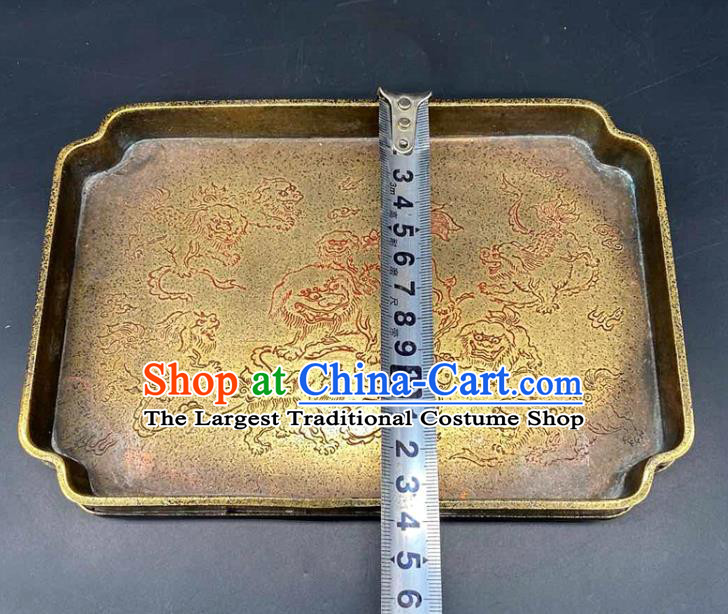 Handmade Chinese Carving Lion Tray Ornaments Traditional Brass Salver Accessories