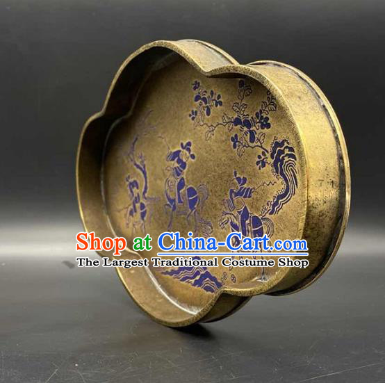Handmade Chinese Traditional Brass Salver Accessories Lacquer Painting Tray Ornaments