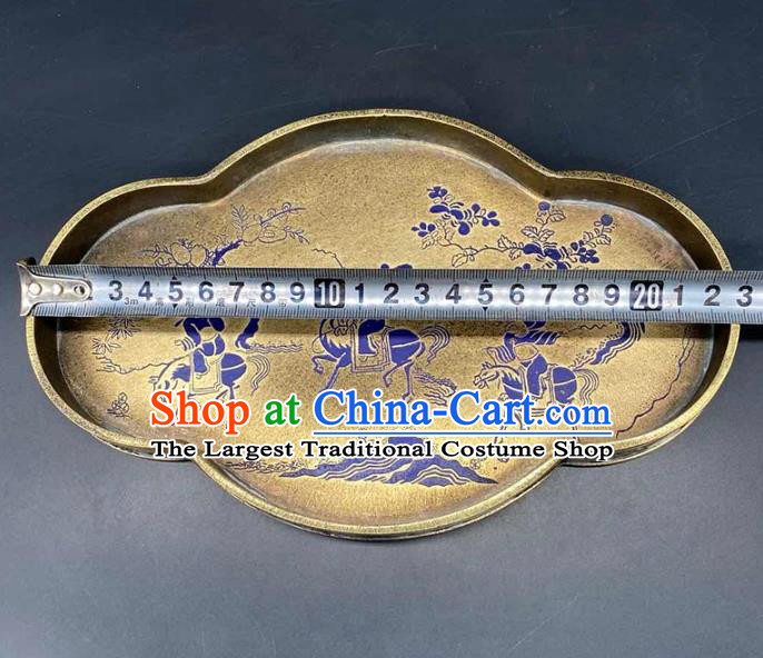 Handmade Chinese Traditional Brass Salver Accessories Lacquer Painting Tray Ornaments