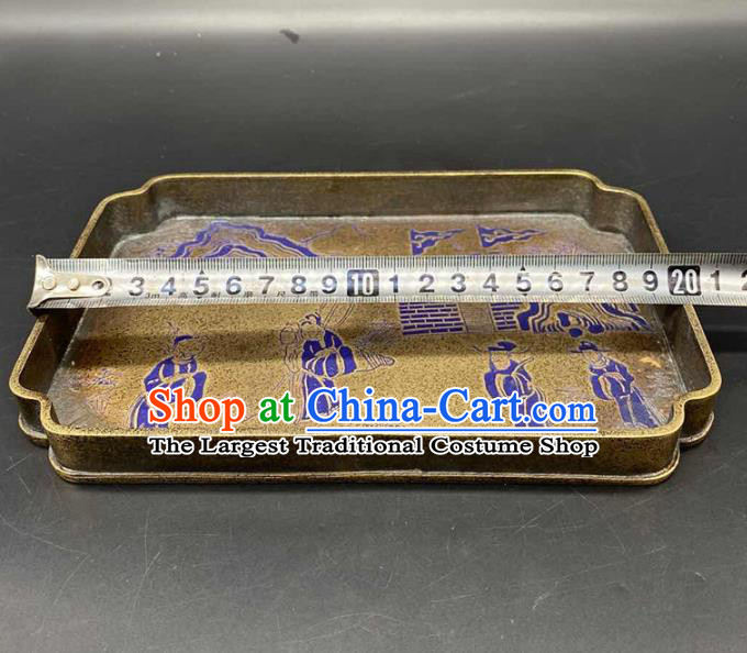 Handmade Chinese Lacquer Painting Tray Ornaments Traditional Brass Salver Accessories Teaboard