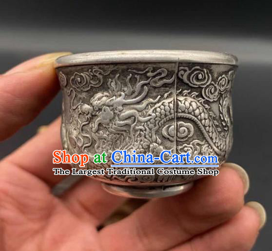 Handmade Chinese Carving Dragon Cup Ornaments Traditional Copper Craft Tasse Teacup
