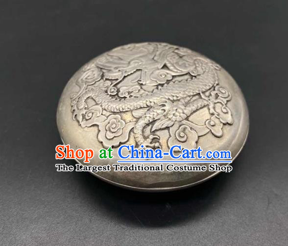 Handmade Chinese Carving Dragon Powder Box Ornaments Traditional Copper Craft Rouge Box