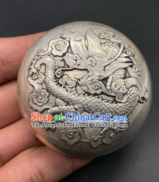 Handmade Chinese Carving Dragon Powder Box Ornaments Traditional Copper Craft Rouge Box