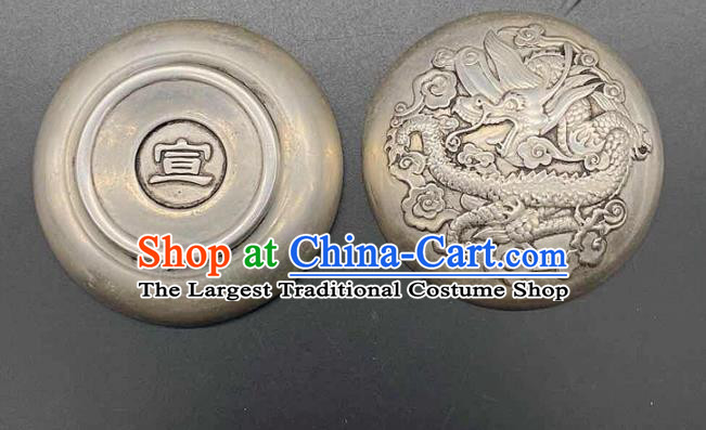 Handmade Chinese Carving Dragon Powder Box Ornaments Traditional Copper Craft Rouge Box