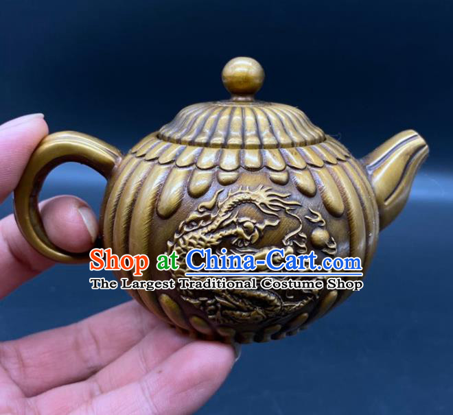 Handmade Chinese Carving Dragon Teapot Ornaments Traditional Brass Craft Teakettle