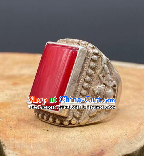 China National Silver Ring Handmade Jewelry Accessories Traditional Ruby Thimble Circlet