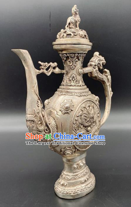 Handmade Chinese Carving Dragon Flagon Ornaments Traditional Brass Craft Wine Pot
