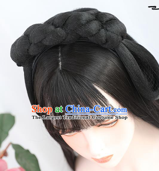 China Traditional Ming Dynasty Wiggery Headdress Handmade Ancient Country Lady Wig Sheath Hair Clasp