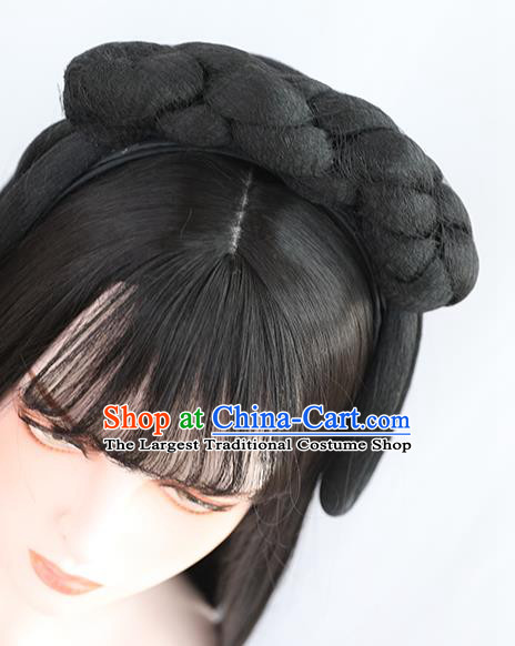 China Traditional Ming Dynasty Wiggery Headdress Handmade Ancient Country Lady Wig Sheath Hair Clasp